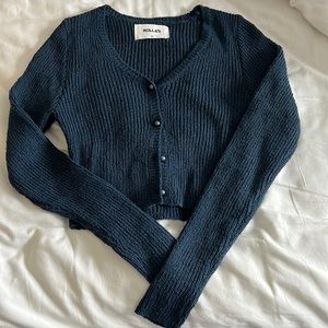Crop rib cardigan - navy